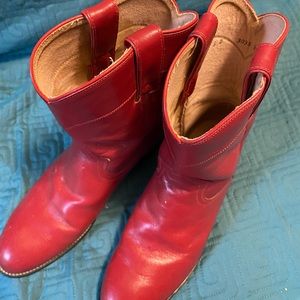 Red cowboy boots, slightly worn but in good shape